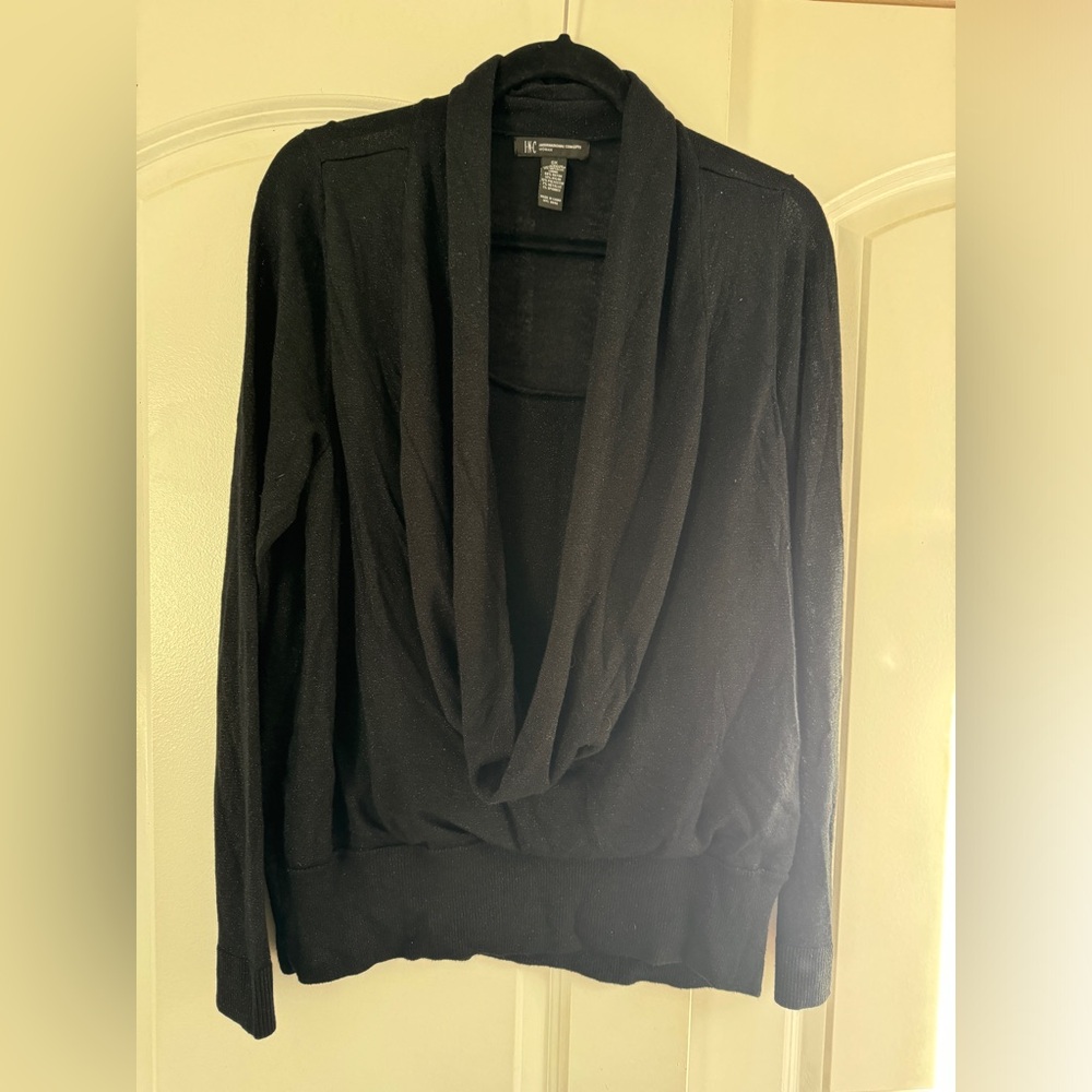INC International Concepts shimmery/shear black cowl neck sweater